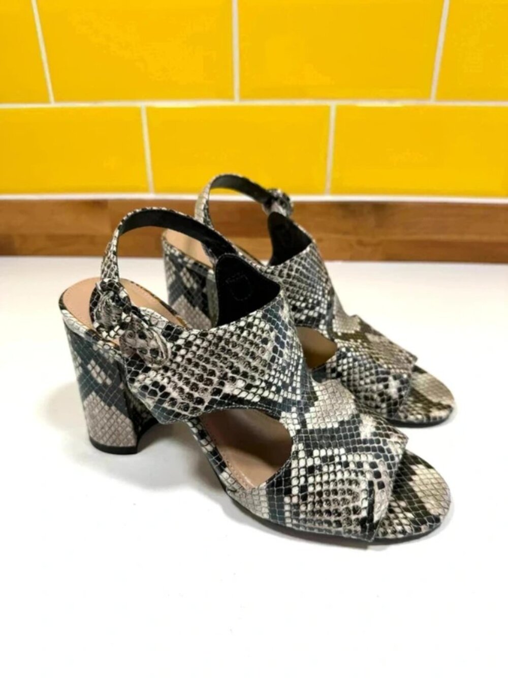 Next Snake Print Block Heel Sandals Size 5 / 38 Slingback Forever Comfort Grey